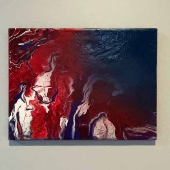 OOAK Original Handmade Abstract Red White and Blue Abstract on Canvas - Picture 1 of 5